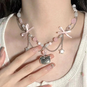 Collar Kawaii Rosa con Dijes Estilo Hello Kitty