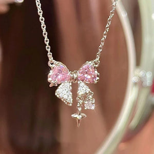 Collar Moño de Cristal Rosa