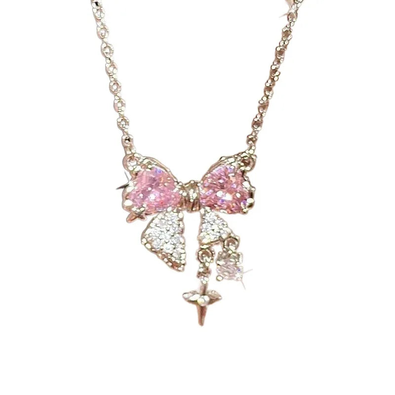 Collar Moño de Cristal Rosa