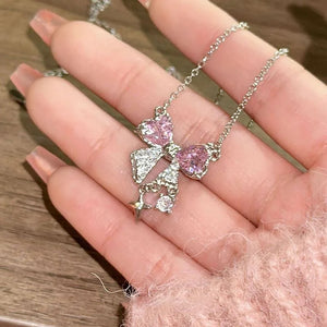 Collar Moño de Cristal Rosa